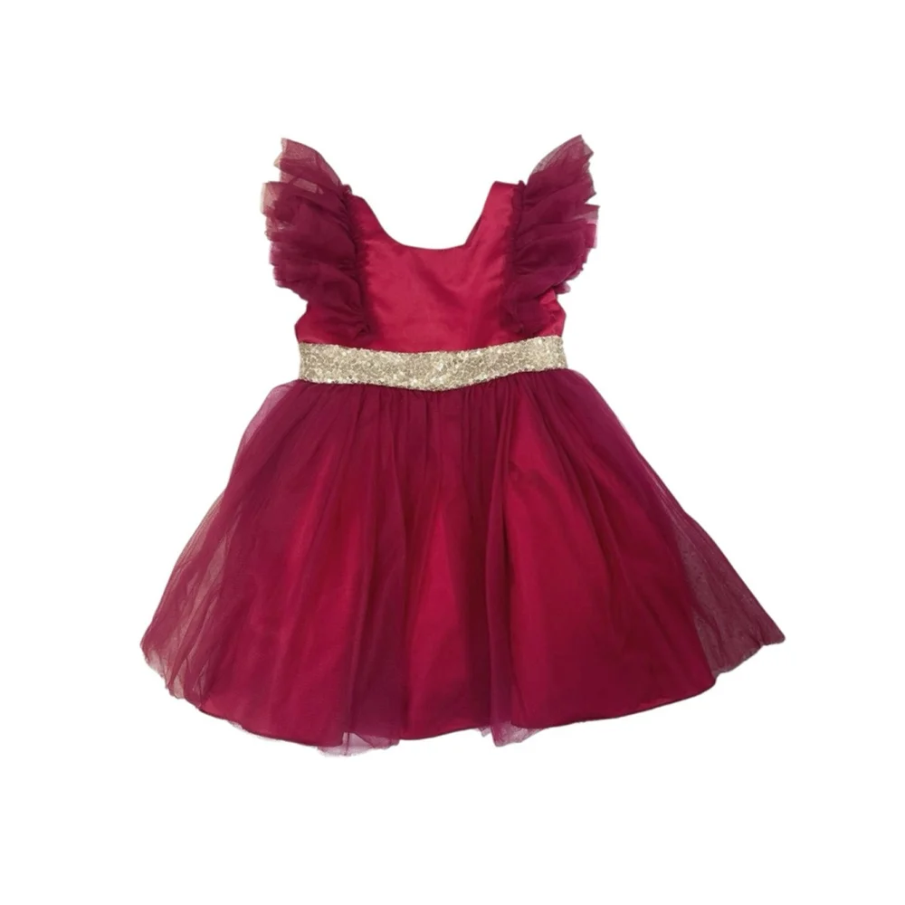 Girls Red Formal Dress Gold Sequin Waist Size 3T